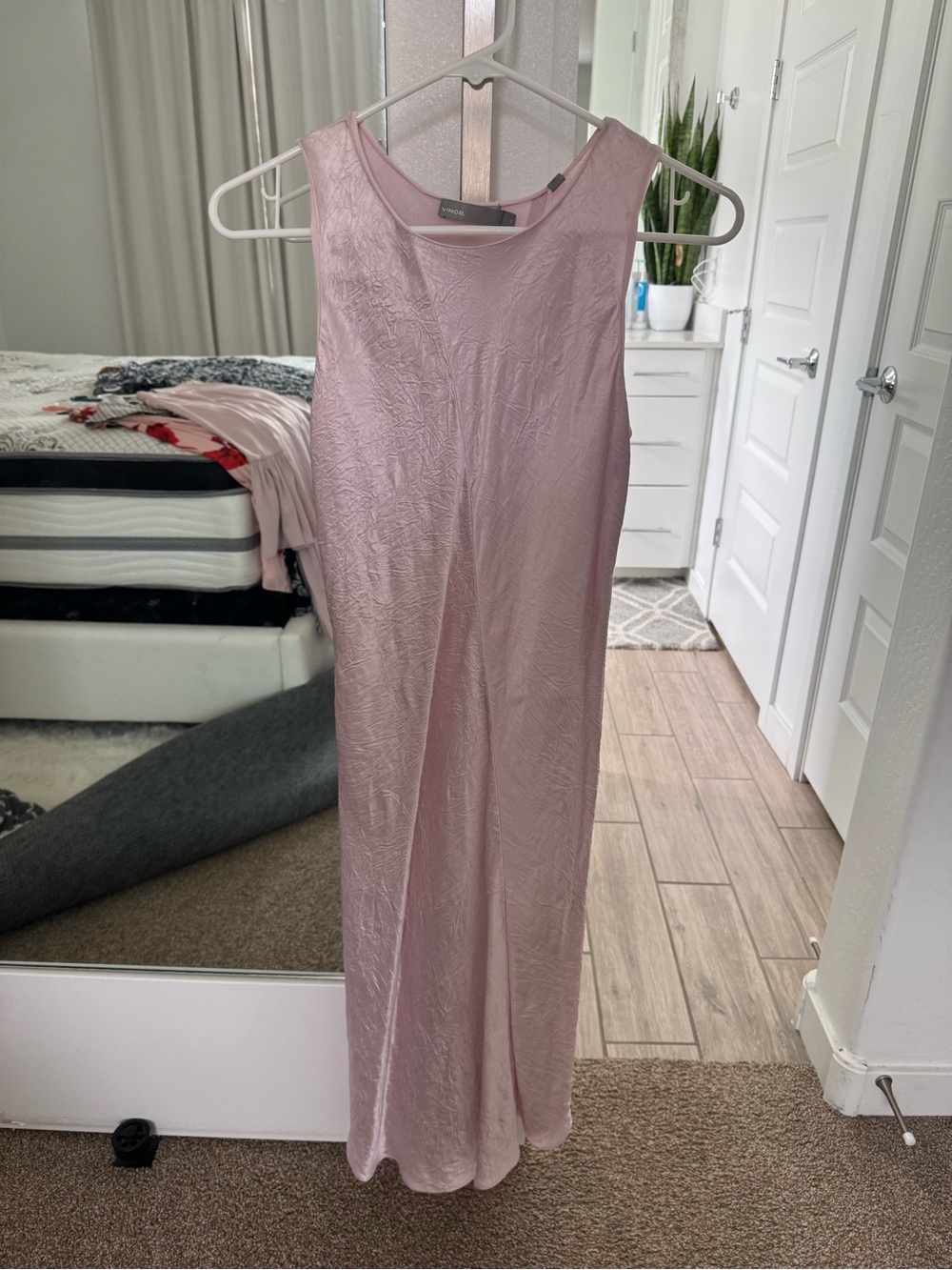 Vince Pale Pink Textured Satin Slip Dress